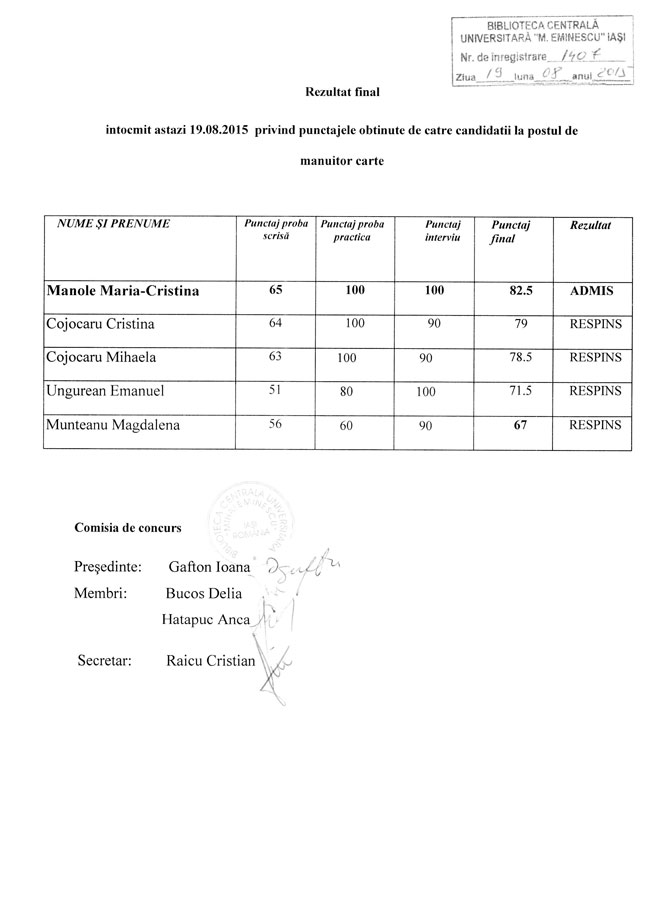 rezultate finale manuitor carte